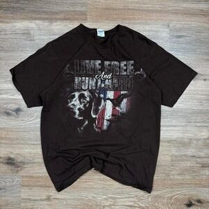 Brown 2000s live free and hunt hard hunting style nature style brown graphic tee